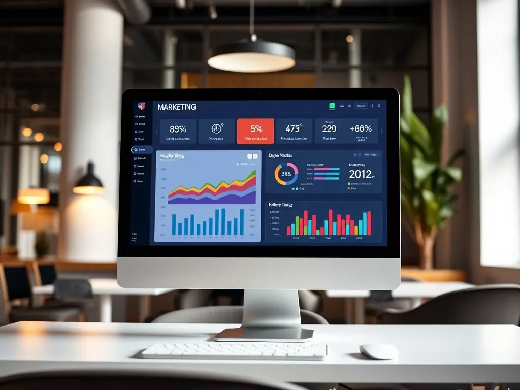 A dynamic dashboard displaying various digital marketing metrics, including website traffic, conversion rates, and social media engagement, illustrating PureRank Strategies' data-driven approach.